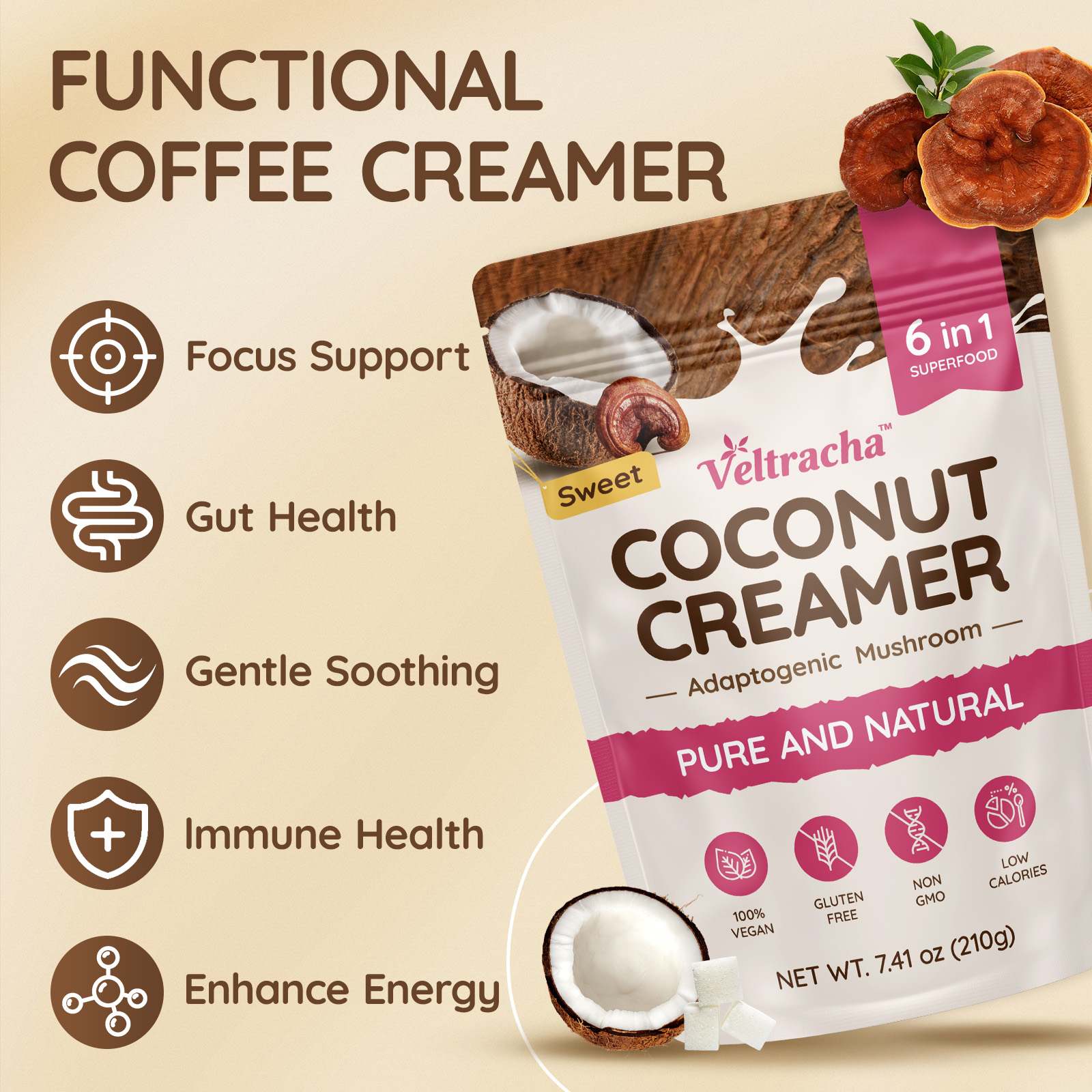 Mushroom Coconut Coffee Creamer, Sweet Flavor - Image 3