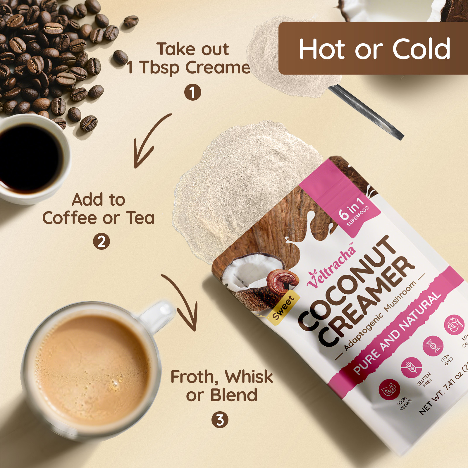 Mushroom Coconut Coffee Creamer, Sweet Flavor - Image 6