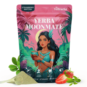 Yerba Mate Tea Powder,3 in 1 Functional Blend Probiotic & Mushroom Energy Drink,11.6oz (30 Servings), Strawberry Matcha