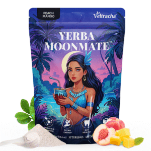 Yerba Mate Tea Powder,3in 1 Functional Blend Probiotic & Mushroom,11.6 oz (30 Servings), Peach Mango