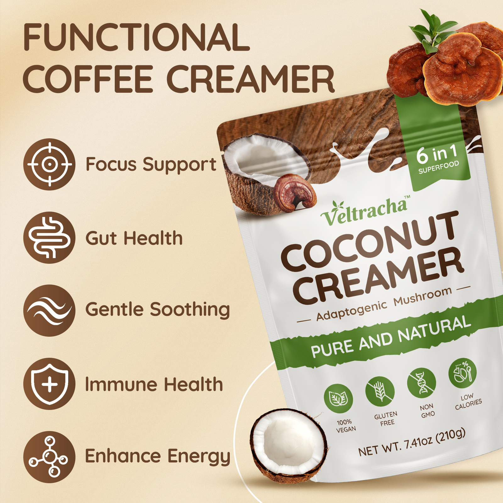 Mushroom Coconut Coffee Creamer, Coconut Flavor - Image 3