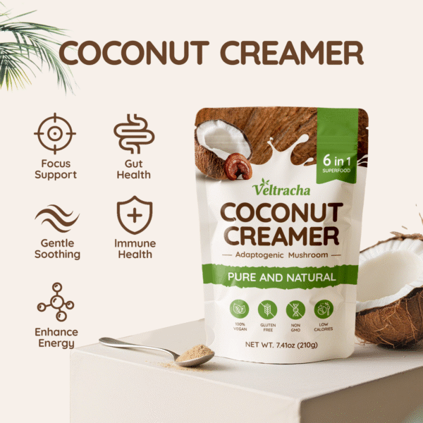 Mushroom Coconut Coffee Creamer with Pure Coconut Extract and 6 Adaptogenic Mushroom,7.41oz (30 Servings) - Image 3
