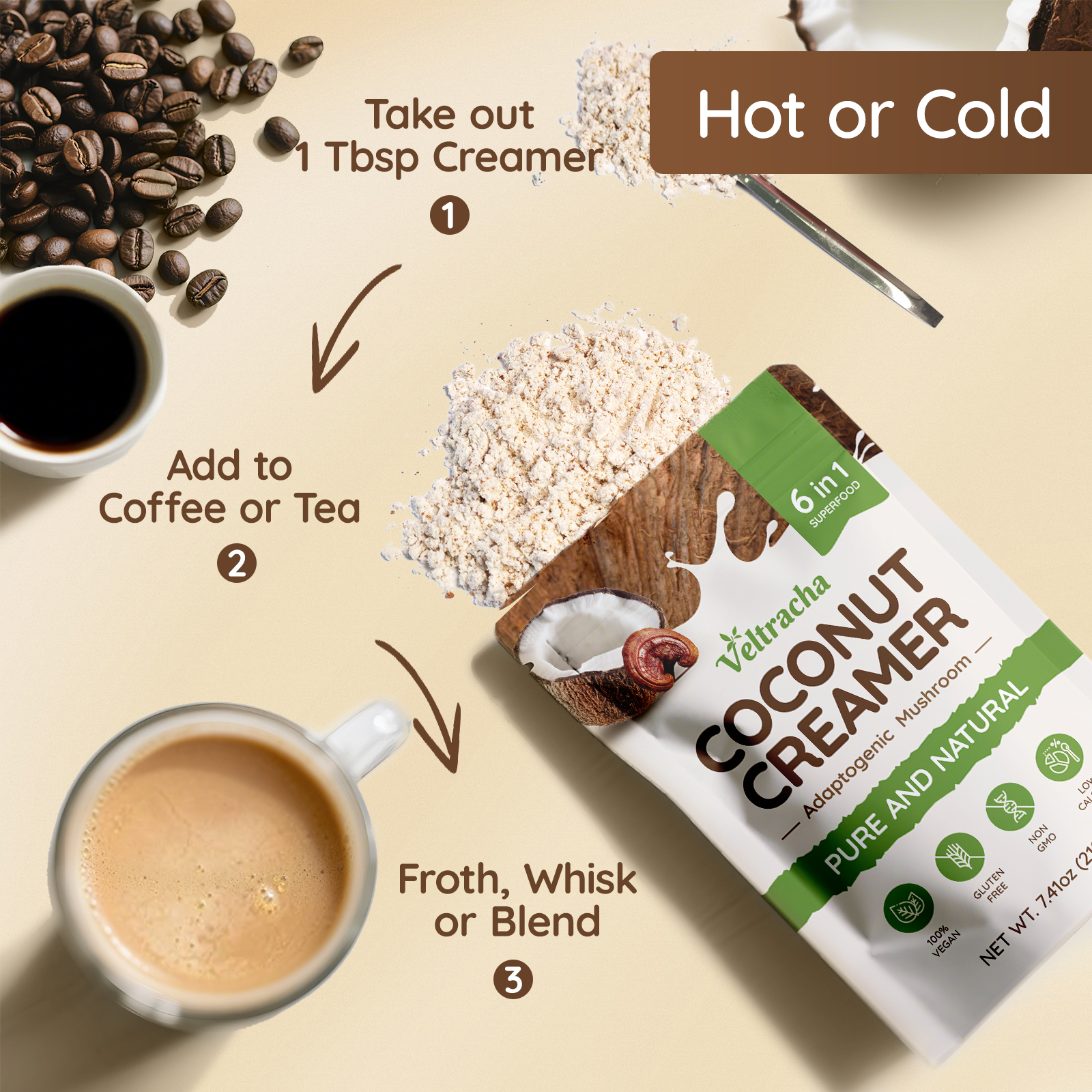Mushroom Coconut Coffee Creamer, Coconut Flavor - Image 6