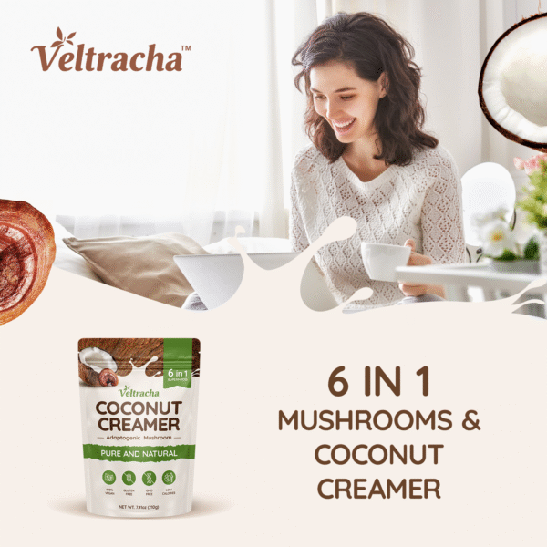 Mushroom Coconut Coffee Creamer with Pure Coconut Extract and 6 Adaptogenic Mushroom,7.41oz (30 Servings) - Image 7