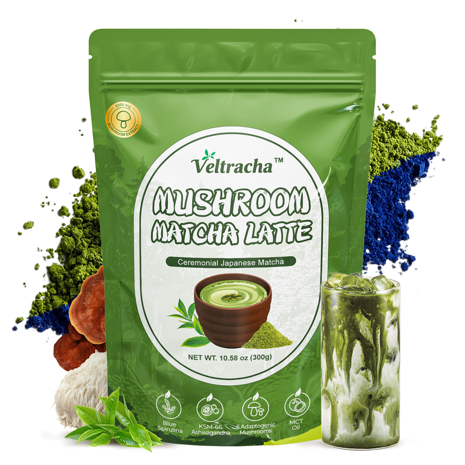 Mushroom Matcha Latte with Spirulina